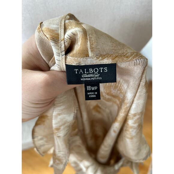 Talbots Champagne Beige Printed Silk Ruffle Sleeveless Blouse 18WP - Picture 5 of 7